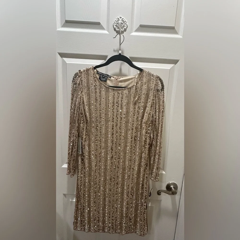 Gold Sequin Embellished Mini Dress Size 8 New NWT Please See Photos_2